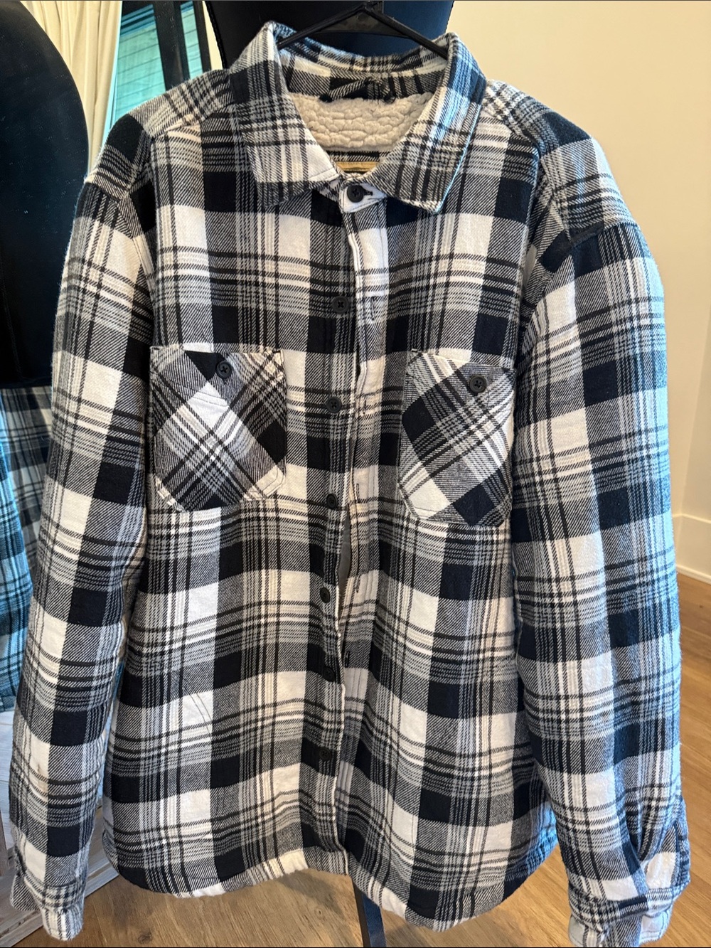 Men's Black & White Plaid Heavyweight Shirt Jacket